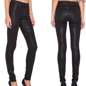 AGOLDE • Black Coated Waxed Skinny Jeans